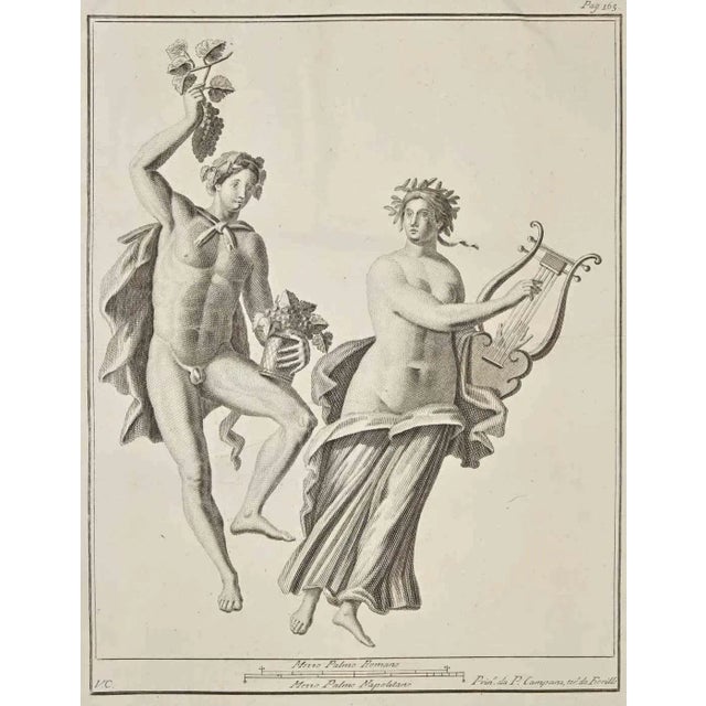 Ancient roman statues from herculaneum from the series "antiquities of herculaneum", is an original etching on paper...