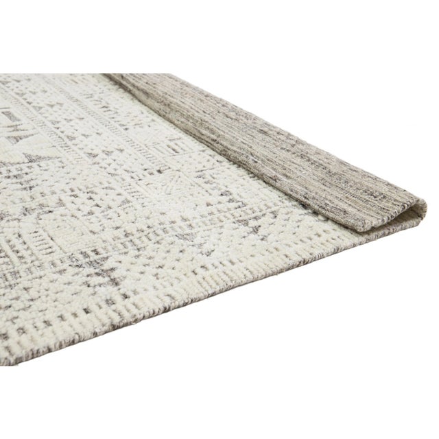 Modern Natural Moroccan Style Ivory Wool Rug With Tribal Pattern by Apadana For Sale - Image 4 of 10