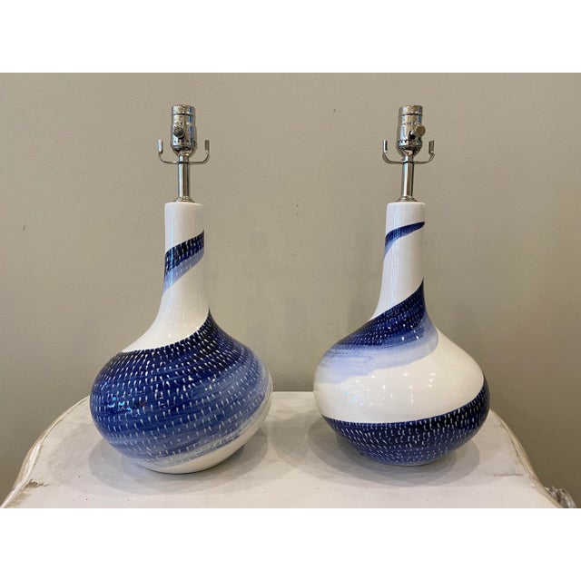 Ceramic Blue and White Ceramic Lamps- a Pair For Sale - Image 7 of 10