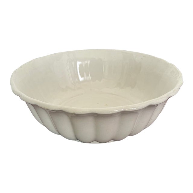 Vintage English White Ironstone Scalloped Rim Fluted Bowl For Sale