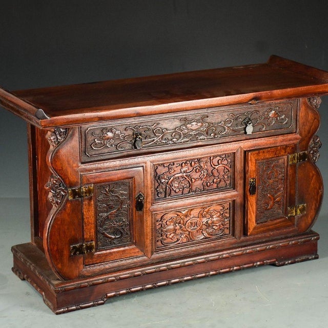 1970s Huanghuali Rosewood Carved Dragon Phoenix Altar Table For Sale - Image 9 of 10