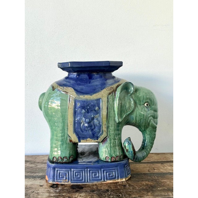 Vintage Glazed Ceramic Elephant Low Stool For Sale - Image 13 of 14