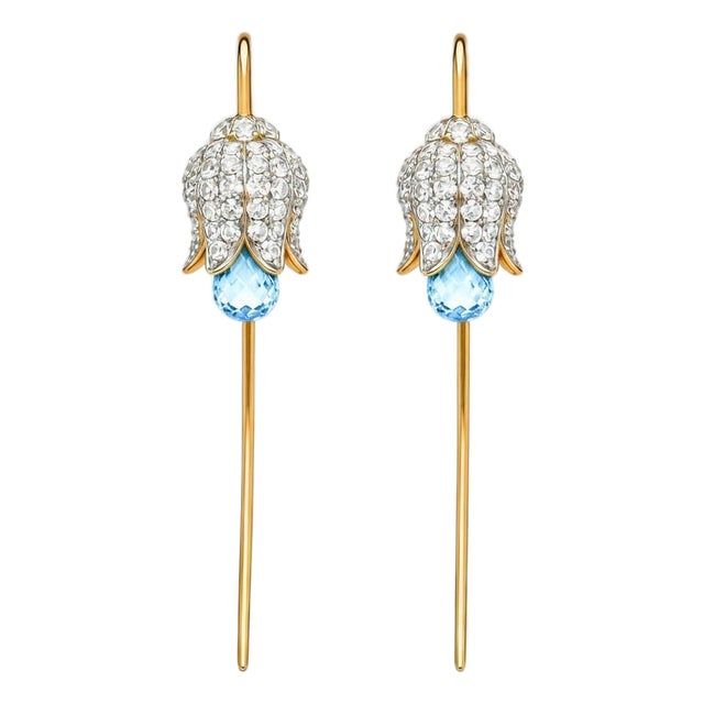 Silver, Gold Lily Flower Earrings With Topaz Briolettes, Pair For Sale