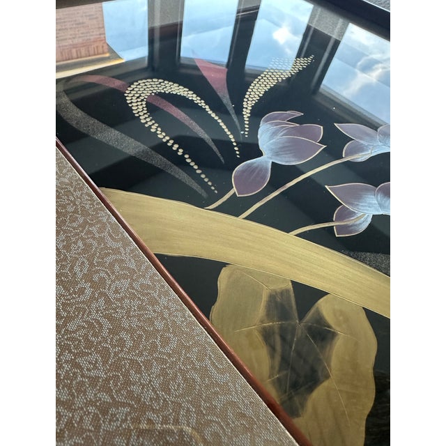 Paint 1990s Signed Tomita Tateyama Japanese Chinkin Lacquer Floral Panel For Sale - Image 7 of 10