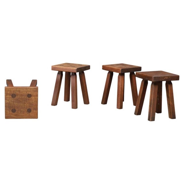 French Primitive Oak Stool, 1960s For Sale - Image 13 of 13