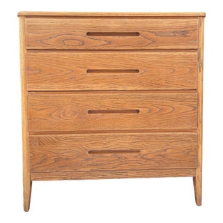 Vintage Mid-Century Modern 4-Drawer Chest Oak Wood Recessed Pulls For Sale