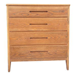 Vintage Mid-Century Modern 4-Drawer Chest Oak Wood Recessed Pulls