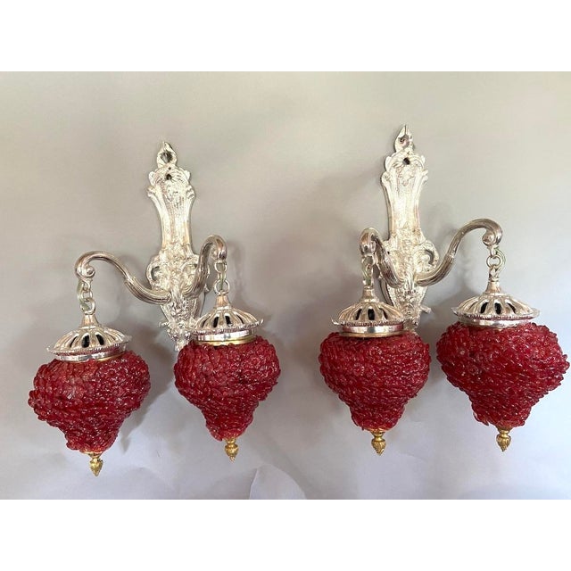 1980s 1980 French Louis XVI Silver Bronze Wall Lamps/ Sconces - Pair 2 PCS For Sale - Image 5 of 12