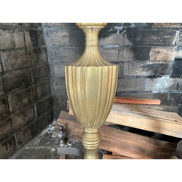 Renaissance Antique Neoclassical Style Brass Andirons—A Pair For Sale - Image 3 of 7