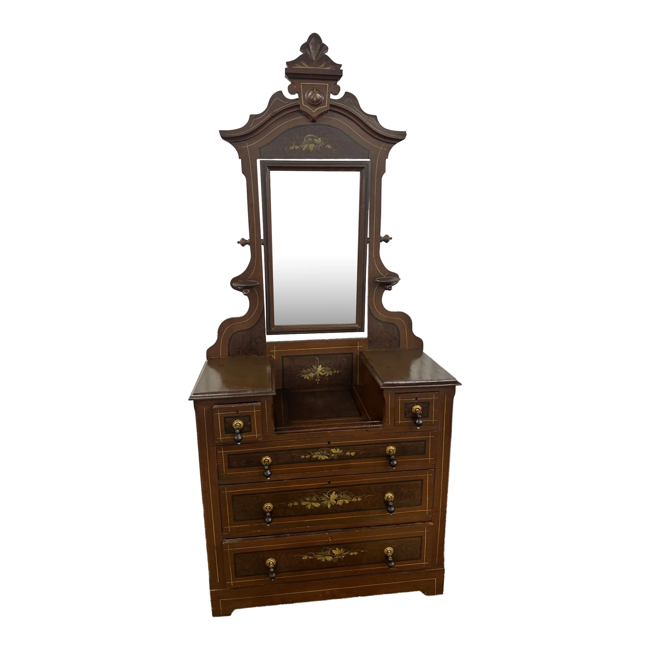 1900s Antique Vanity With Hand Painted Details and Brass Pulls, image size:2160x2160