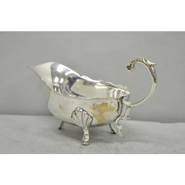 Mid 20th Century Vintage Victorian Style Silver Plated Footed Gravy Sauce Boat With Handle For Sale - Image 5 of 14