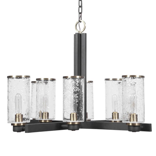 2020s Industrial Chandelier Black and Brass For Sale - Image 5 of 10