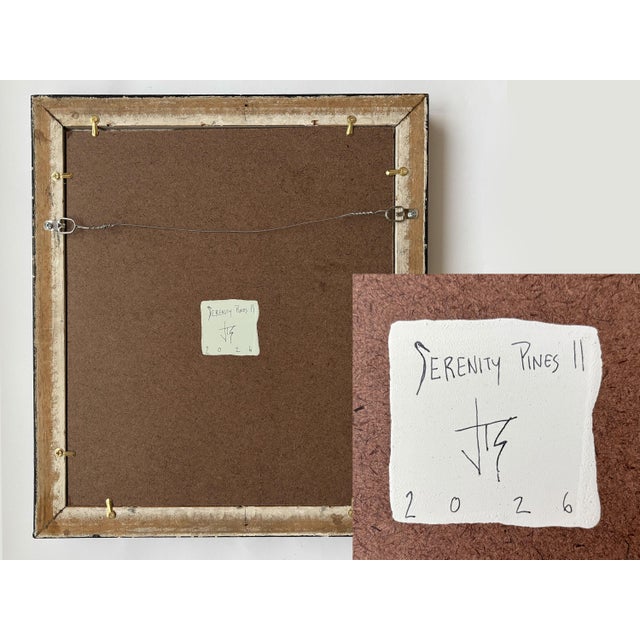 “Serenity Pines" Green Abstract Art in Vintage Frame, Transitional Living Room Art by JTS For Sale - Image 10 of 10