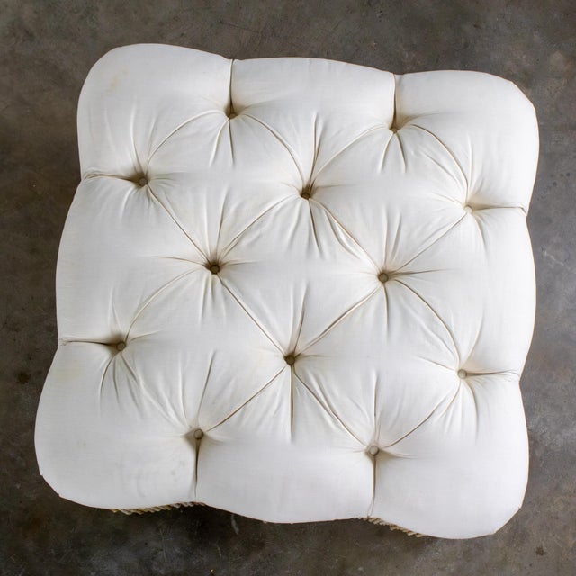 Late 20th Century Traditional Large Ottoman Ecru Upholstered Pillow Top With Bullion Fringe For Sale - Image 9 of 18