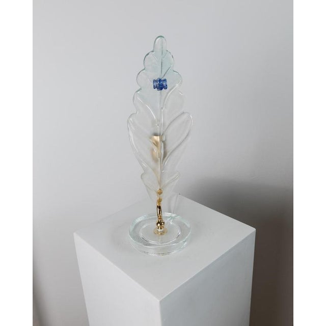 Vintage Murano Glass Table Lamp with Leaf Shaped Glass with Blue Details, Italy, 1980s For Sale - Image 6 of 11