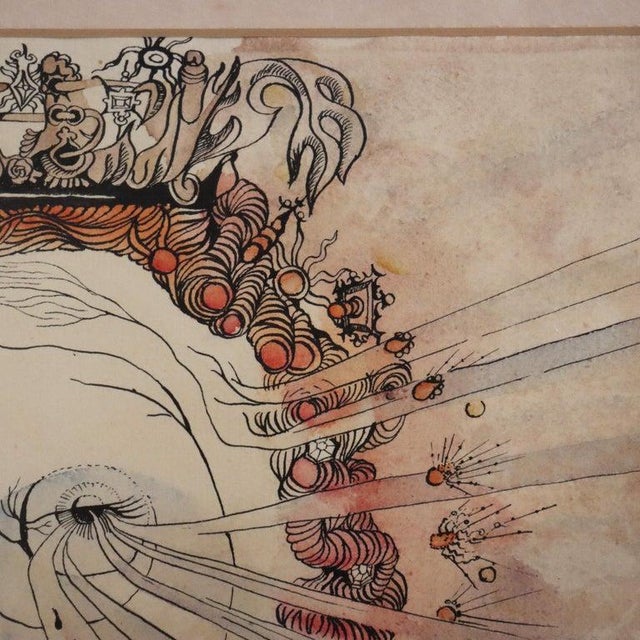 Vintage Surrealist Ink & Watercolor Drawing “A Royal” by A. W. Guenther C1968 For Sale - Image 4 of 11