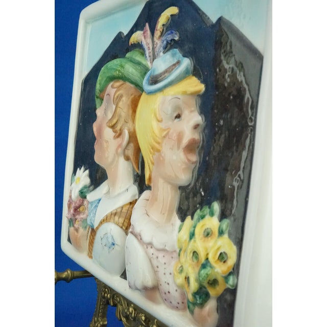 Yellow Vintage Art Deco Ceramic Plaque with Children in Bas-Relief, 1940s For Sale - Image 8 of 18