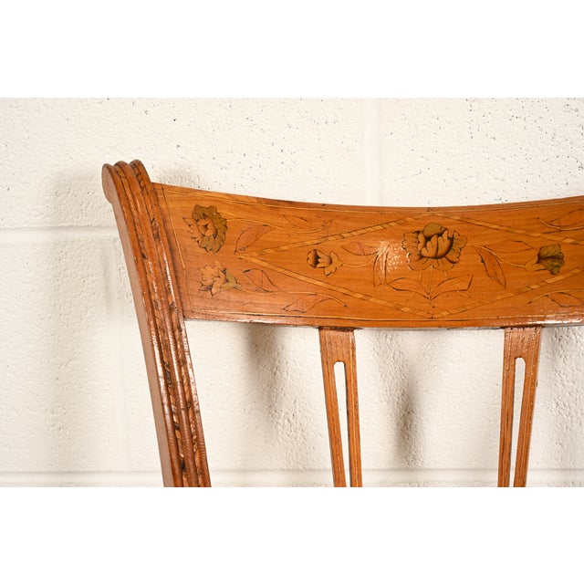 Antique Italian Regency Fruitwood Inlaid Marquetry Side Chairs or Dining Chairs, Pair For Sale - Image 10 of 17