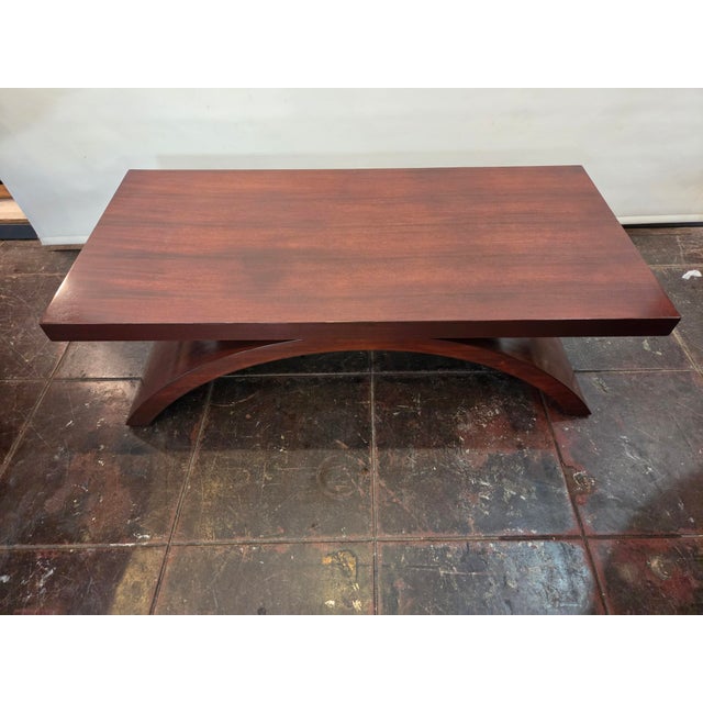 A Vintage Mid Century Deep Mahogany Coffee Table Art Deco Styling. Arc base .