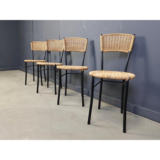 Wood Vintage Wicker Dining Chairs, 1980s, Set of 4 For Sale - Image 7 of 12