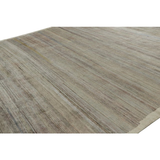 Rug & Kilim’s Textural Rug in Green and Brown Stripes and Striae For Sale In New York - Image 6 of 8