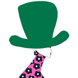 "Chapeau Vert Et Fleurs" Contemporary Fashion Figurative Print by Annie Naranian For Sale