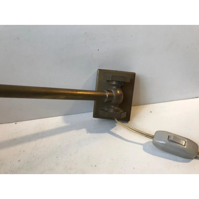 White Scandinavian Modern Brass Swing Arm Wall Sconce with Opaline Sphere, 1960s For Sale - Image 8 of 9