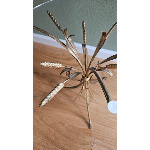 French Hollywood Regency Gold Sheaf of Wheat Accent Table For Sale - Image 3 of 9