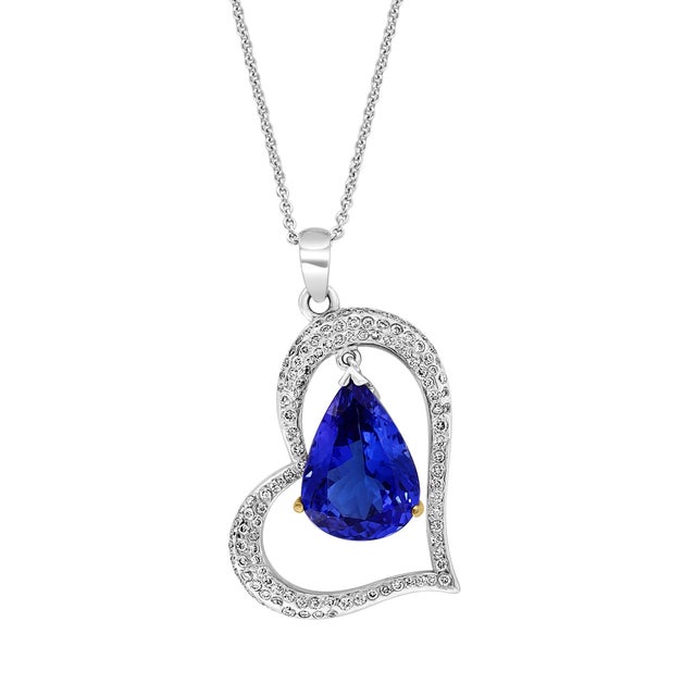 3 Carat Tanzanite and 2 Carat Diamond Heart Pendant/ Necklace 18 Karat Gold For Sale In New York - Image 6 of 18