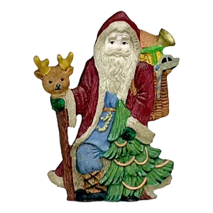 1980s Vintage Traditional Christmas Petite Flat Bookshelf Santa Figurine