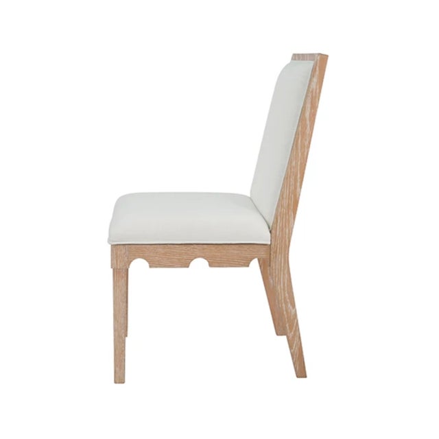 Worlds Away Matthew Izzo Home Lanister Cerused Oak Square Back Dining Chair With Performance Linen Upholstery For Sale - Image 4 of 7