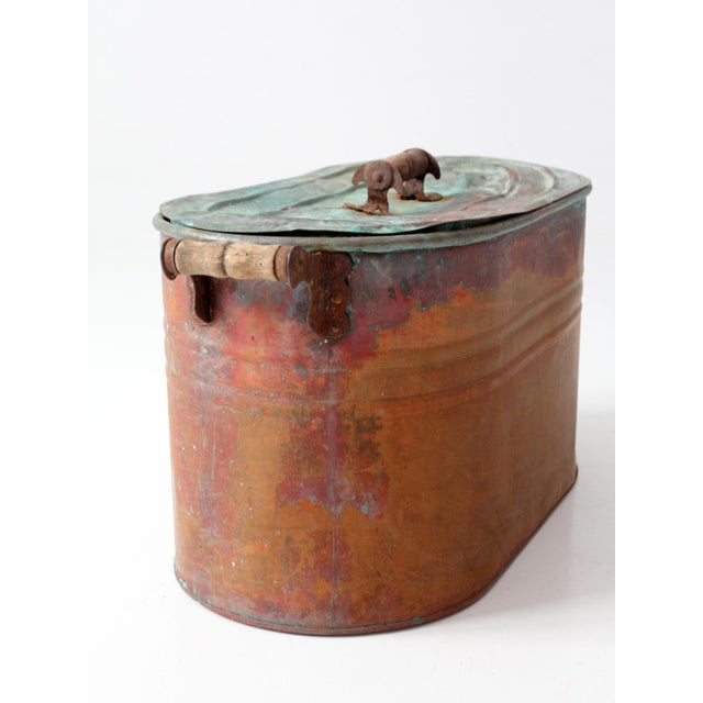 Farmhouse Antique Copper Wash Boiler With Lid For Sale - Image 3 of 17