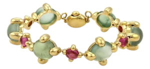 Green & Pink Tourmaline 18k Yellow Gold Oval Link Bracelet
