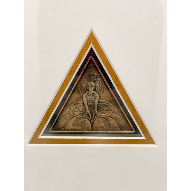 Metal Art Deco Pair of Erté Limited Edition Bronze Medallions in Gold & Black Gilt Frames For Sale - Image 7 of 12
