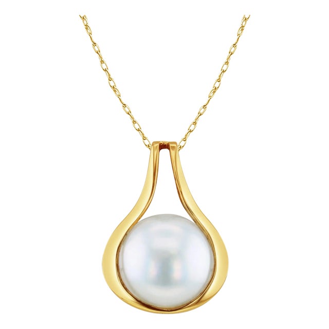 13MM Mabe Pearl Necklace with Polished Bezel Frame 16" For Sale