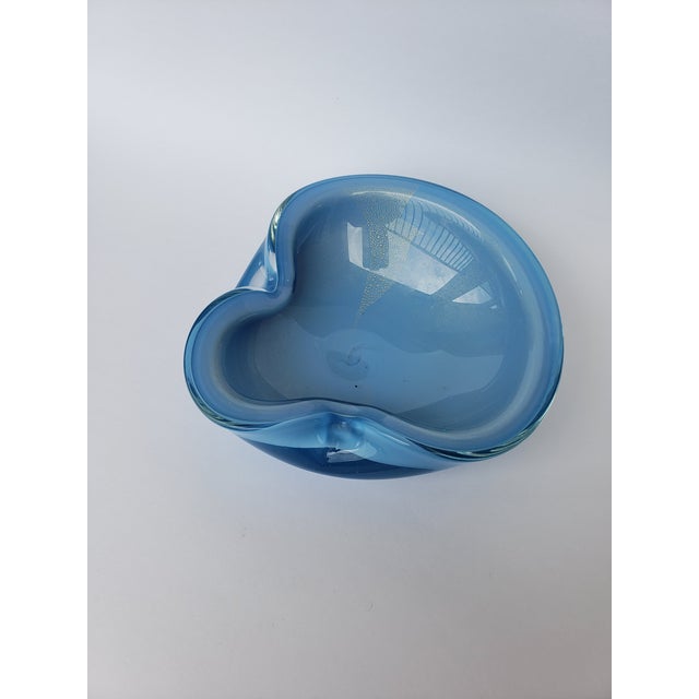 Alfredo Barbini Murano Glass Bowl Ashtray Blue Gold For Sale - Image 12 of 13