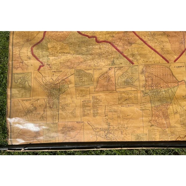 American Authentic Antique Philadelphia Map on Canvas 1865 Wall Size 5' X 5' For Sale - Image 3 of 6