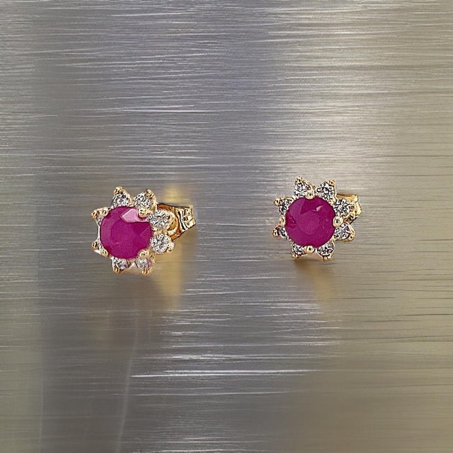 2010s Natural Ruby Diamond Earrings 14k Gold 1.25 TCW Certified For Sale - Image 5 of 14