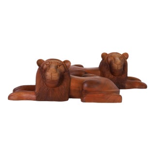 Pair of Carved Wood Lions From Minas Gerais For Sale