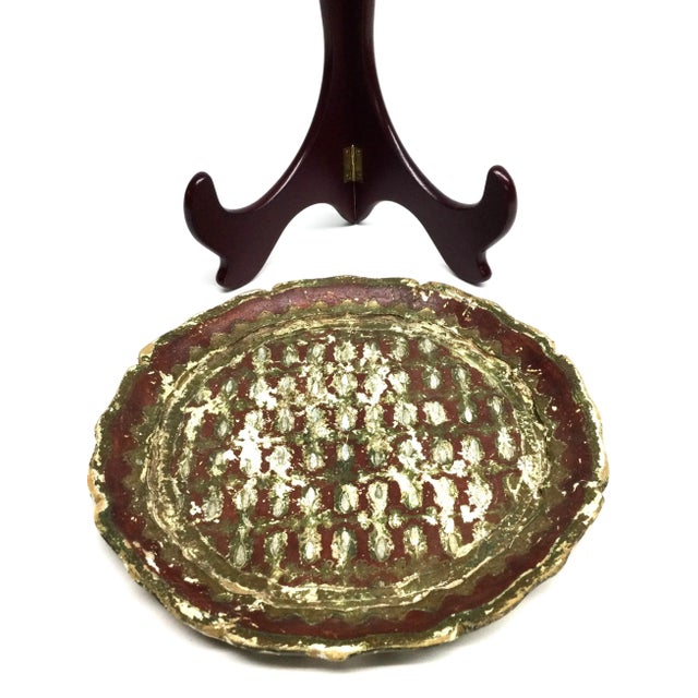 Antique Arts and Crafts Wooden Plate With Display Stand For Sale - Image 9 of 12