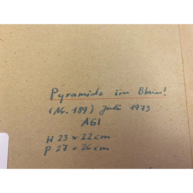 Blue Italo Valenti, Pyramids in Blue, 1973, Collage and Gouache For Sale - Image 8 of 9