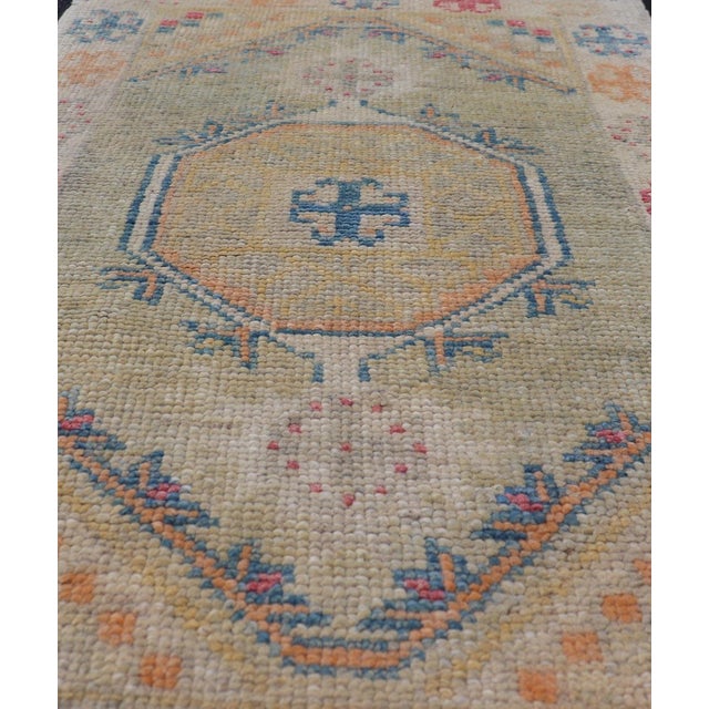 Textile Reproduction Turkish Oushak Rug With Vibrant Multicolor Motifs For Sale - Image 7 of 8