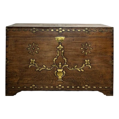 Brass-Mounted Wooden Chest For Sale