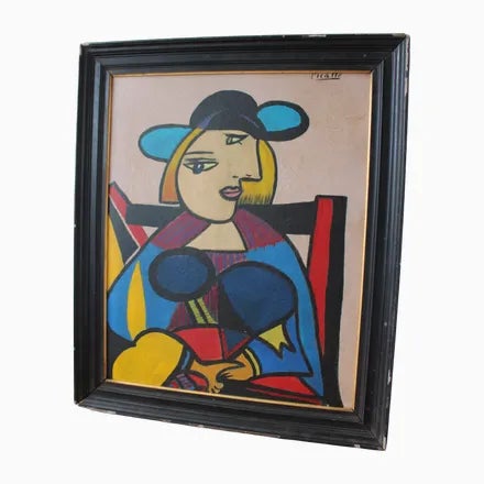 Blue Mid-Century Modern Composition, Oil Painting, 1950s, Framed For Sale - Image 8 of 8