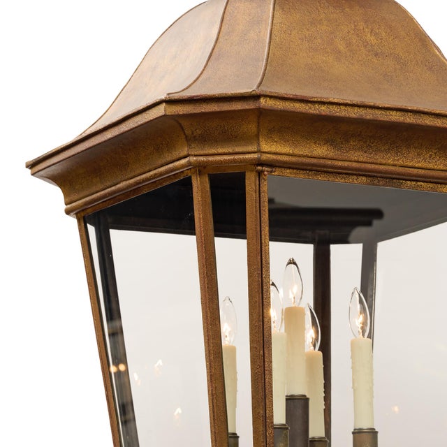 Metal Grande French Antique Brass and Glass Lantern, Circa 1920 For Sale - Image 7 of 9