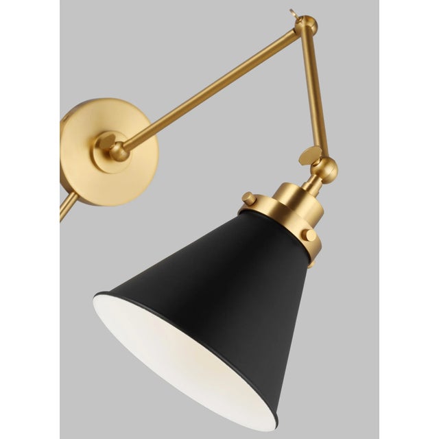 Traditional Chapman & Myers by Visual Comfort Studio Wellfleet Double Arm Cone Task Sconce, Midnight Black & Burnished Brass For Sale - Image 3 of 4