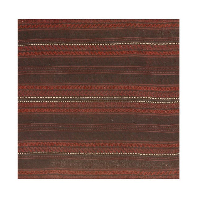Tribal 1950s Brown Field Geometric Stripe Vintage Turkish Decorative Kilim Square Rug For Sale - Image 3 of 4