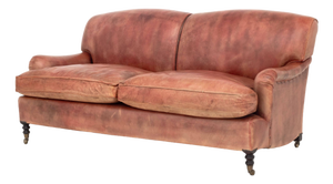 George Smith Red Leather Two-Seat Club Sofa