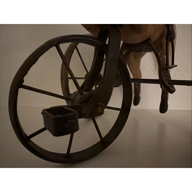 Antique Toy Hand Carved Horse Tricycle - Wood And Metal with Leather Saddle For Sale - Image 4 of 7