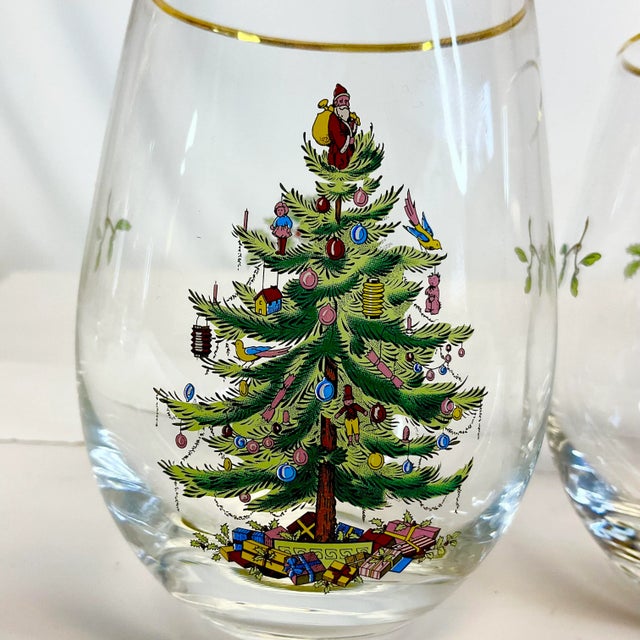 Asparagus Americana Spode Christmas Tree Stemless Wine Glasses, 19 Oz - Set of 4 For Sale - Image 8 of 8